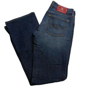 Lucky Brand Dungarees Red Logo Flare Blue Jeans
